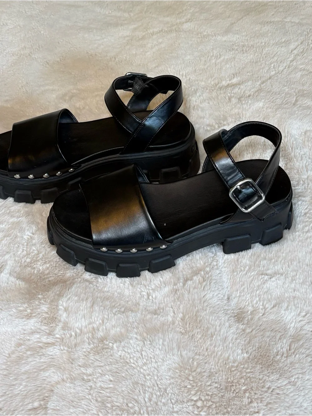 CIRCUS by SAM EDELMAN Black Chunky Platform Sandals with Stud Detail Size 9
